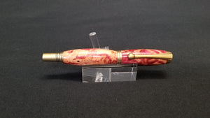 Red Dyed Maple burl Algonquin in Antique Brass