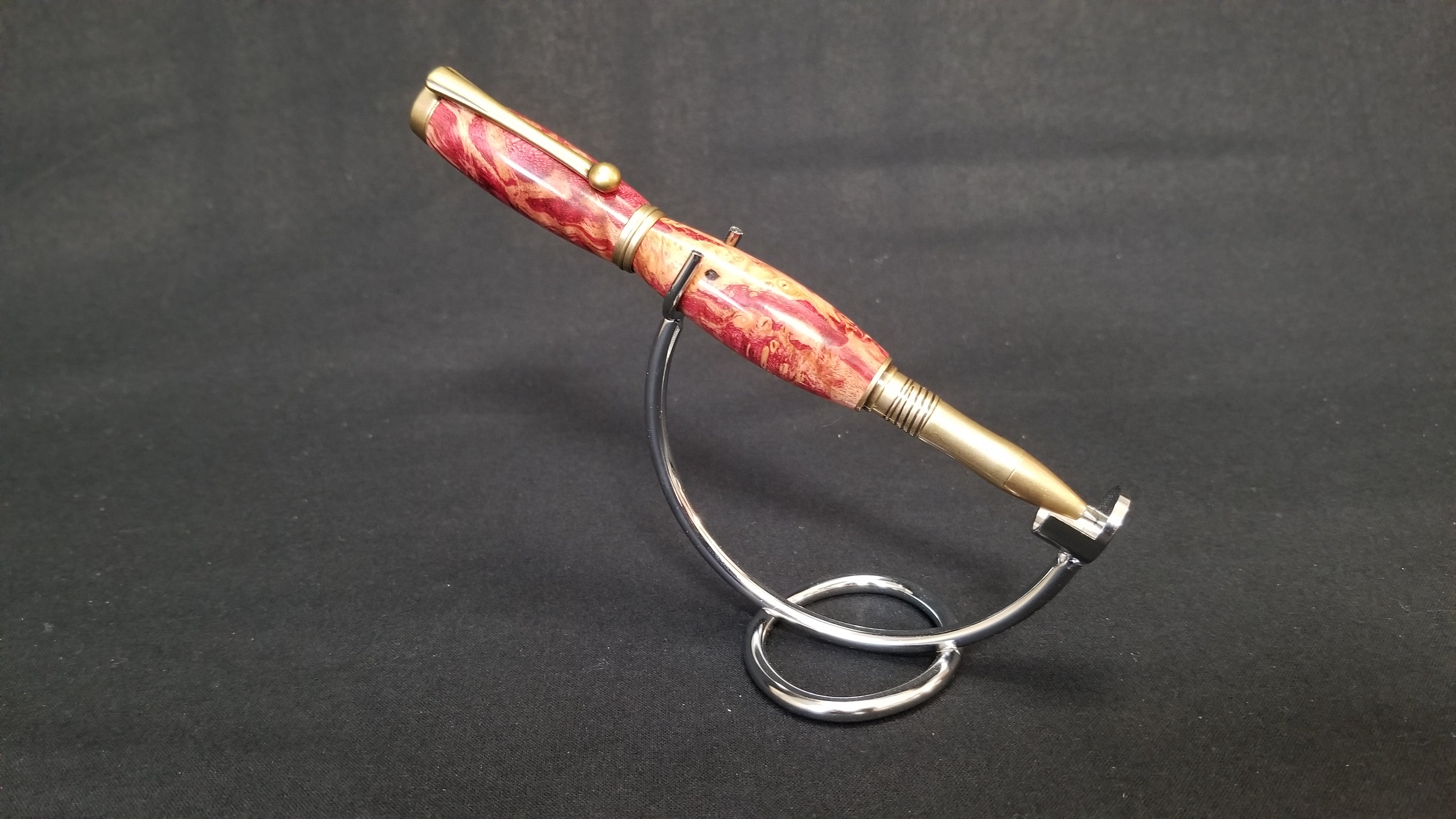 Red Dyed Maple burl Algonquin in Antique Brass