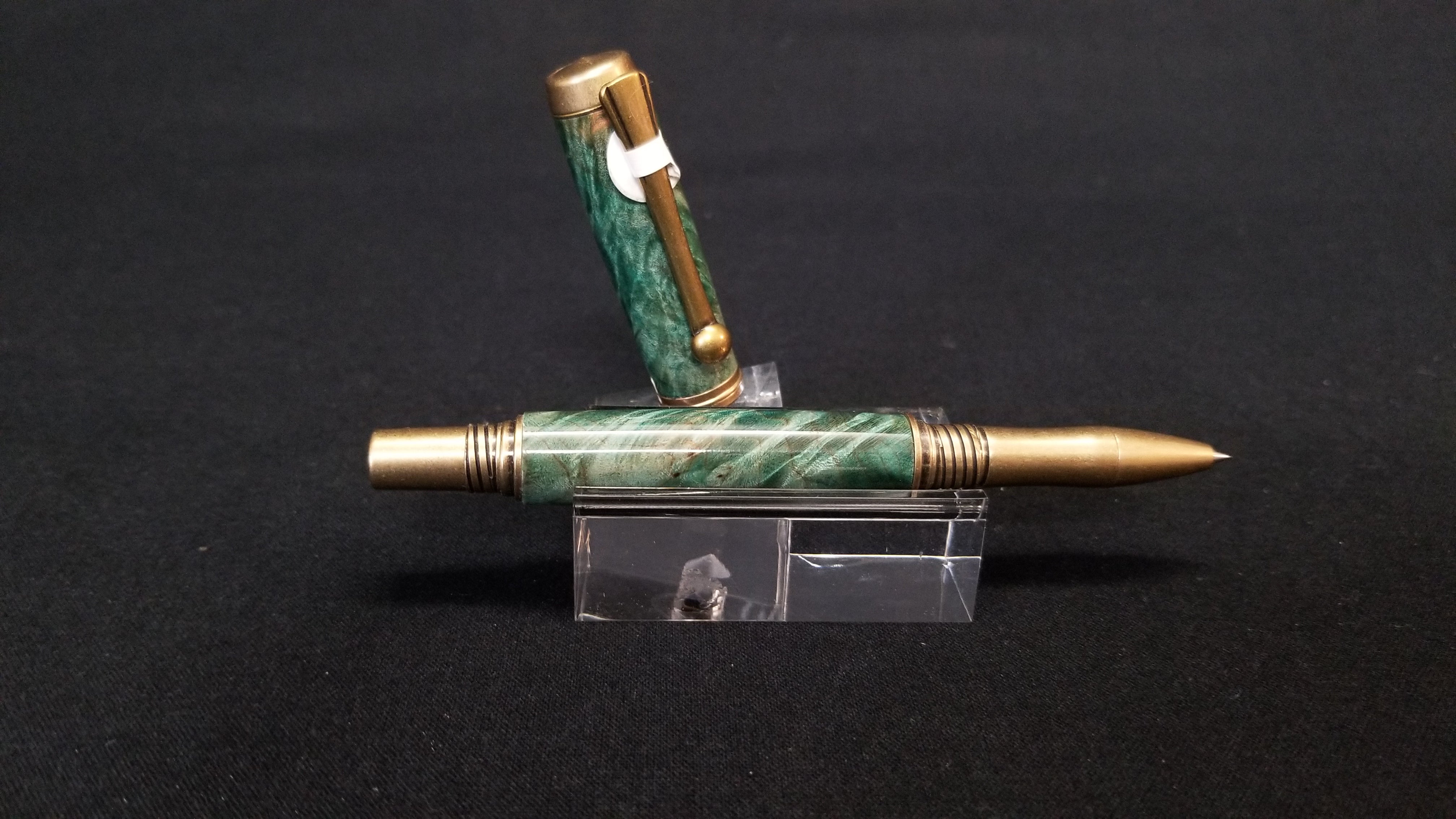 Green Dyed Algonquin in Antique Brass